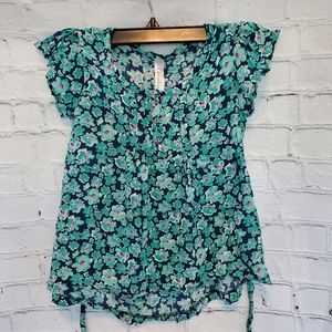 Cherokee Girl Boho Floral Top Summer Layer Ruffle Sleeve SZ M (7/8)